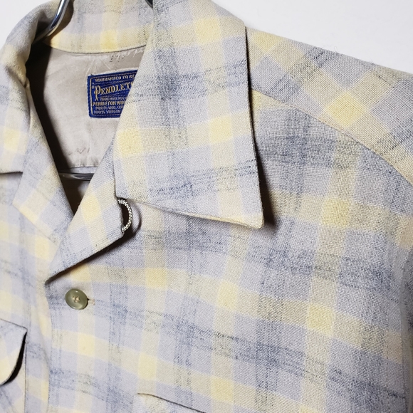 Pendleton Men's Fitted Plaid Board Shirt Light Gray/ Yellow Plaid Sz: Small - Picture 7 of 12